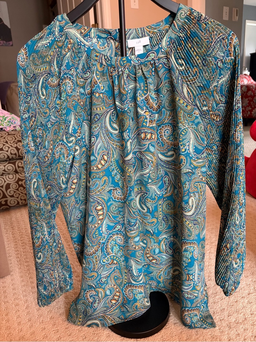 J. Jill Teal Paisley Long Sleeve Blouse